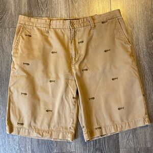 Fish Skeleton Embroidered Flat Front Shorts